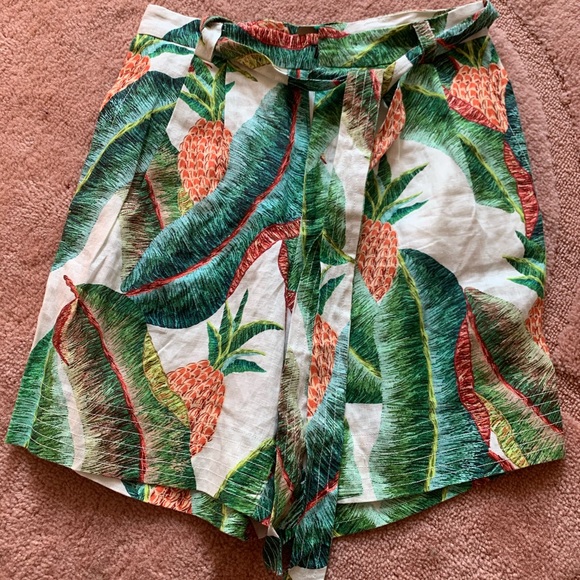 Farm Rio Forest Palm Linen Shorts - Size Medium